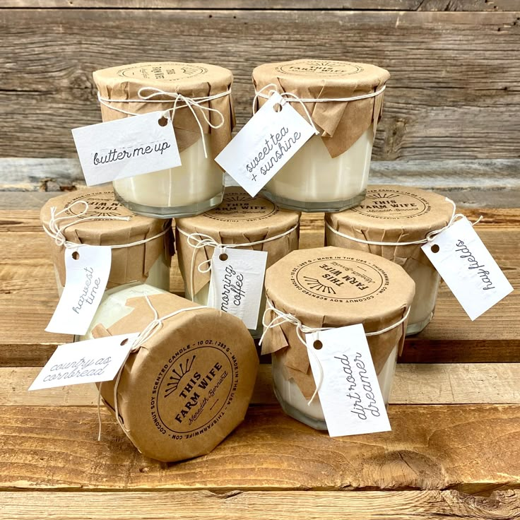 This Farm Wife Hand-Poured Soy Candles - This Farm Wife Yogurt Jar Candles, Clear Candle Labels, Hand Poured Candles, Candle Shoot Ideas, Candle Vendor Booth Ideas, Cottagecore Candles, Unique Products To Sell, Candle Container Ideas, Candle Scent Combinations