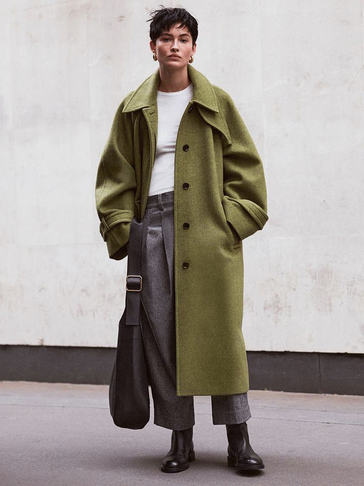 Green Coat Outfit, Green Wool Coat, Herringbone Coat, Tailored Coat, Wool Clothing, Green Coat, Wool Blend Coat, Coat Outfits, Knitwear Men