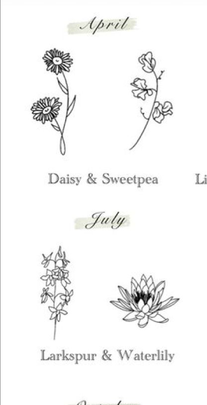 four different types of flowers with the words daisy and sweetpea written in them