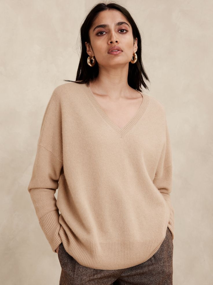 Astrid Boiled Cashmere V-Neck Sweater | Banana Republic Winter Relaxed Fit V-neck Sweater, Cashmere V-neck Sweater With Ribbed Cuffs, Cashmere V-neck Sweater For Work, Casual Cashmere V-neck Sweater For Layering, Oversized Cashmere V-neck Sweater For Winter, Classic Cashmere V-neck Sweater In Soft Knit, Relaxed Fit V-neck Sweater For Winter, Elegant Oversized V-neck Sweater, Classic Cashmere V-neck Sweater With Soft Knit