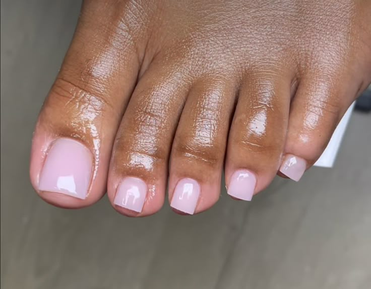 Clear Pedicure Ideas, Sheer Pedicure, Sheer Pink Pedicure, Milky Pink Toes, Milky Pink Pedicure, Milky Pink Toe Nails, Acrylic Overlay On Toes, Funny Bunny Toes, Nude Toes Nails