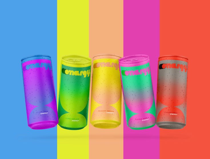 four different colored tumblers on a multi - colored background with the same color scheme