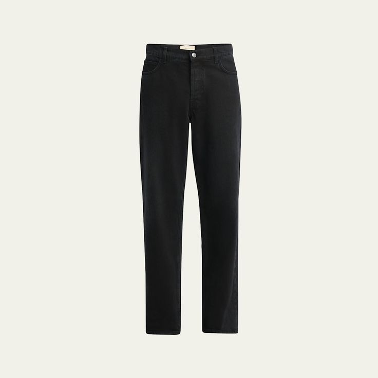 THE ROW "Ross" jeans in black denim with slight fading Regular rise Five-pocket style Full length Relaxed fit through straight legs Button/zip closure; belt loops Cotton/polyester Made in Italy Evening Flats, Cocktail Jacket, Platform Pumps, Lingerie Sleepwear, Bergdorf Goodman, Designer Collection, Sweater Skirt, Handbags On Sale, Black Denim