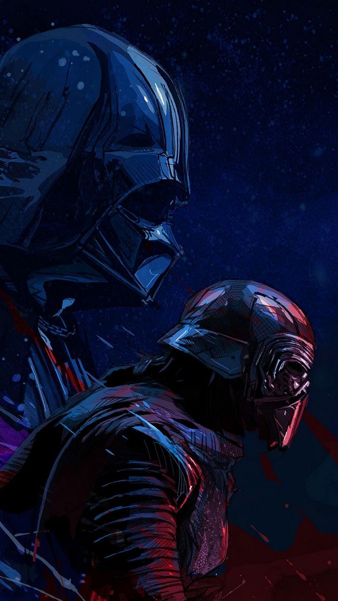 two star wars characters are facing each other in front of a dark blue background with stars