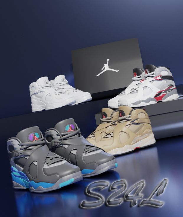 three pairs of sneakers are shown in front of a box with the same shoe on it