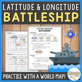 a battleship with world map on it and the text,'latitue & longtue battleship battleship practice