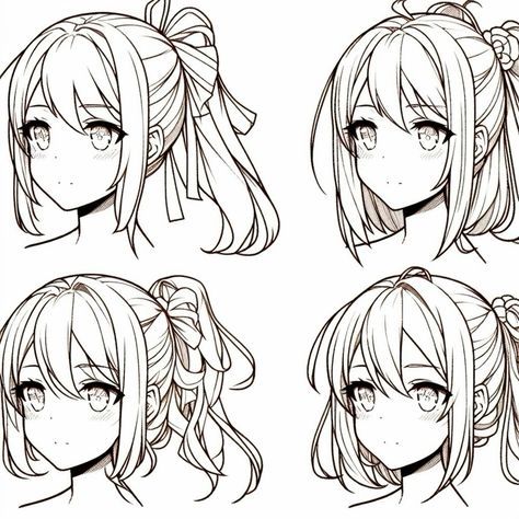 Anime Hairstyles Female Hair Reference, Anime Hairstyles Drawing, Anime Ponytail, Bangs Anime, Hairstyles Drawing, Anime Hairstyles, Draw Hair, Manga Hair, Drawing Prompts