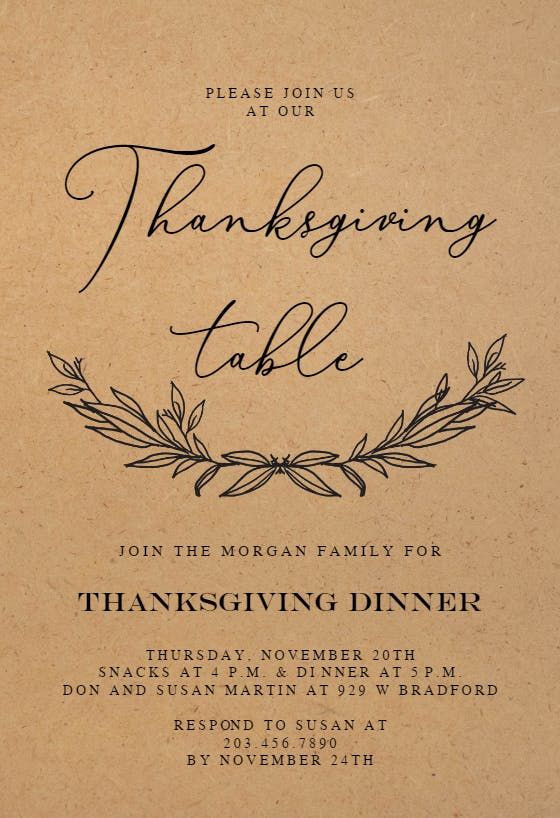 a thanksgiving table card with an elegant wreath