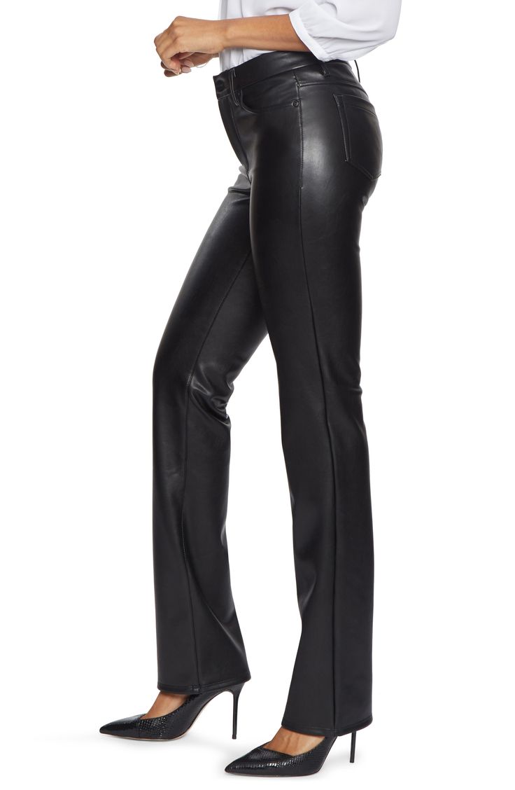 Faux-leather pants create a streamlined silhouette and feature exclusive lift-tuck technology to help flatten the tummy and lift the rear. 88% polyester, 12% elastane Machine wash, line dry Imported Faux Leather Straight Leg Pants, High Rise Straight Jeans, Faux Leather Pants, Straight Leg Pants, Straight Jeans, Leg Pants, Black Pants, Leather Pants, Black Jeans