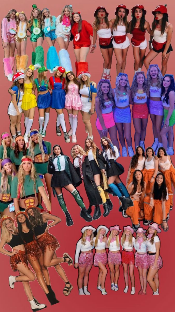 the collage shows many different types of women in their underwears and skirts, all wearing