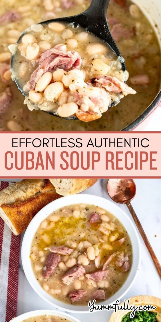 two bowls filled with soup and the words effortless authentic cuban soup recipe on top