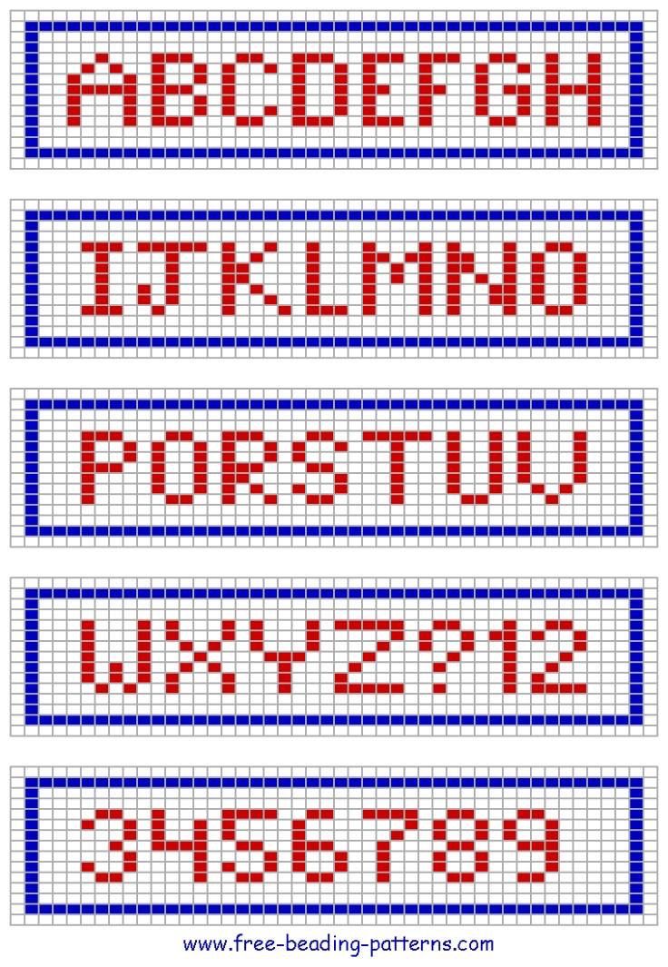 cross stitch alphabets in red, white and blue with the letters to each letter