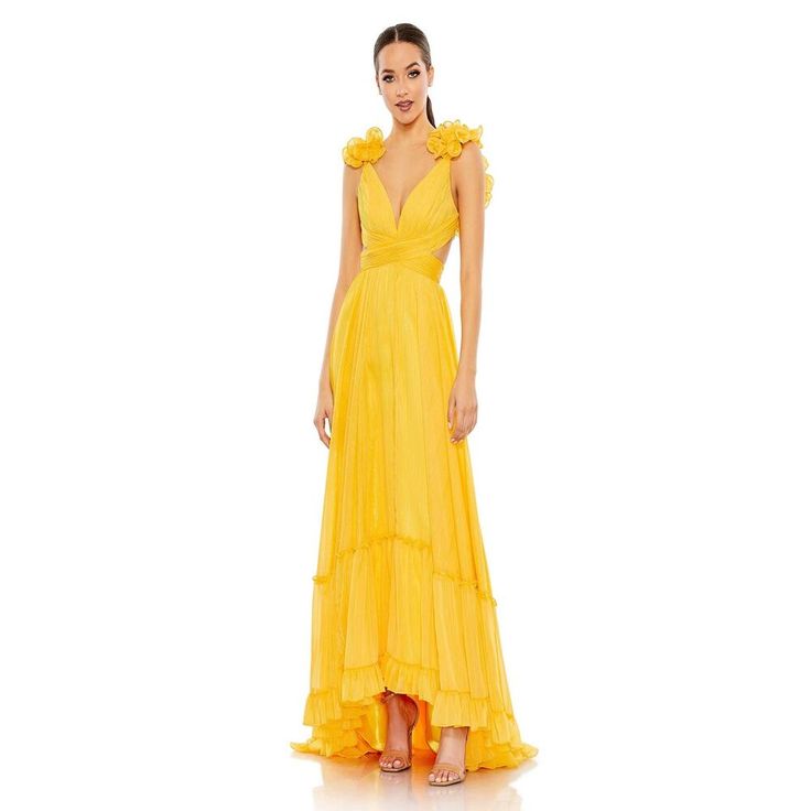 Mac Duggal Chiffon A-Line Evening Gown Sleeveless Mango Yellow Size 10 Nwt Introducing The Mac Duggal 68094: A Dreamy, Enchanting Dress That Will Make You The Belle Of The Ball. Crafted With High-End Chiffon, This Lightweight And Ultra-Feminine Gown Is Perfect For A Night Of Dancing And Socializing. The Corset-Style Lace-Up Back Ensures A Perfectly Fitted Look, While The Train And Ruffled Details Add A Touch Of Sophistication. With Its Sweetheart Neckline And Sleeveless Cut, This A-Line Gown Wil Enchanted Dress, Mac Duggal Prom, Mac Duggal Dresses, Corset Lace, Pleated Bodice, Dreamy Dress, Chiffon Gown, Mac Duggal, A Line Gown