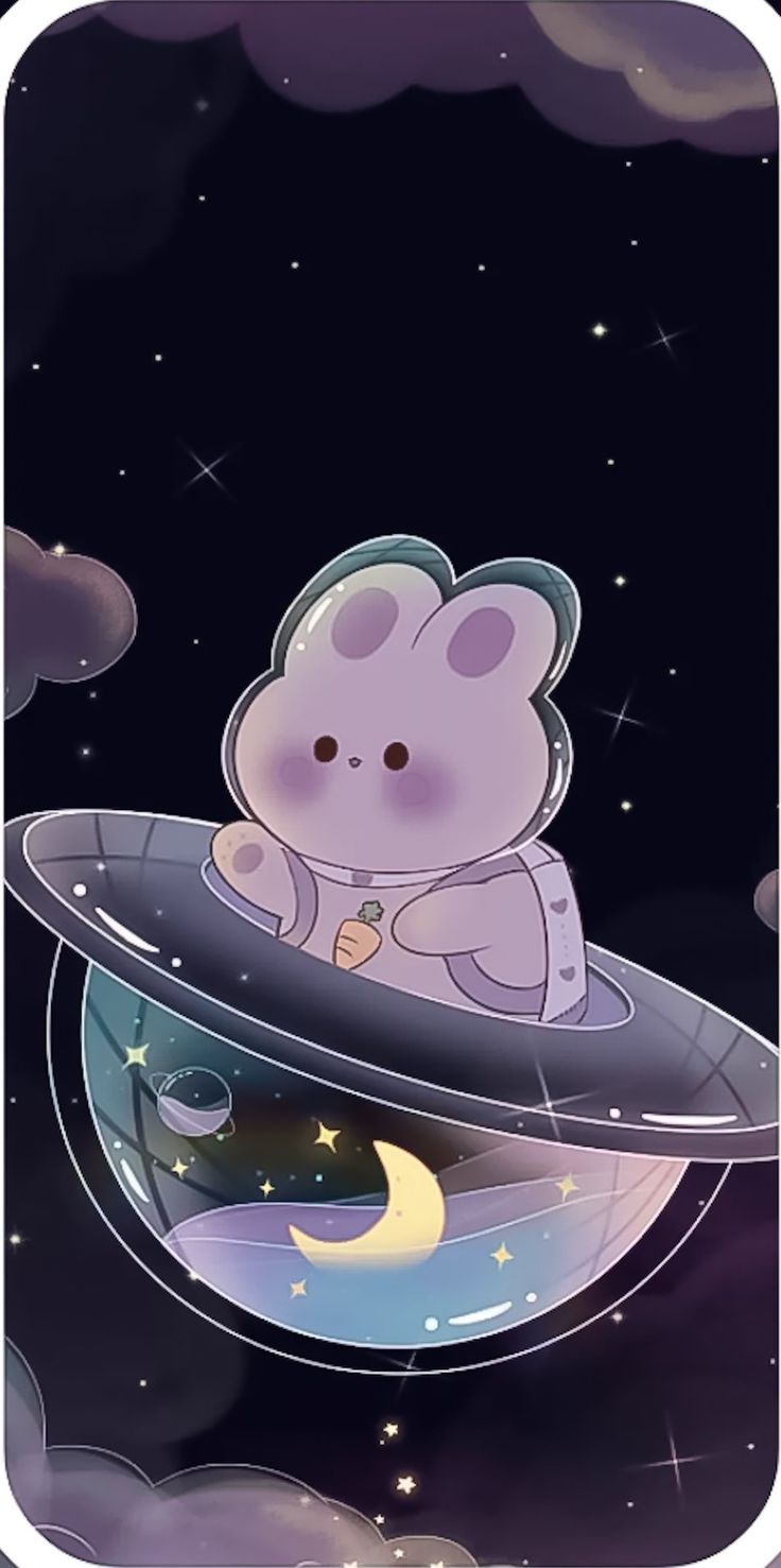 a cartoon bear sitting on top of an object in the sky