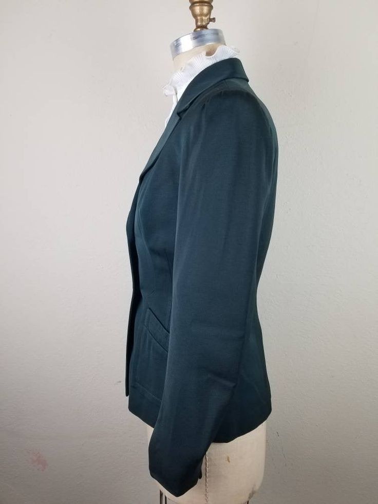 Good vintage condition No tags Measurements Shoulders 17 Bust 40 Waist 30 CB 27 Sleeve 26 Green Notch Lapel Blazer With Pockets, Green Formal Blazer With Pockets, Formal Green Blazer With Pockets, Fitted Green Blazer For Fall, Green Fitted Blazer For Fall, Fitted Green Business Sport Coat, Fitted Green Sport Coat For Business, Fitted Green Outerwear For Work, Fitted Green Blazer For Office