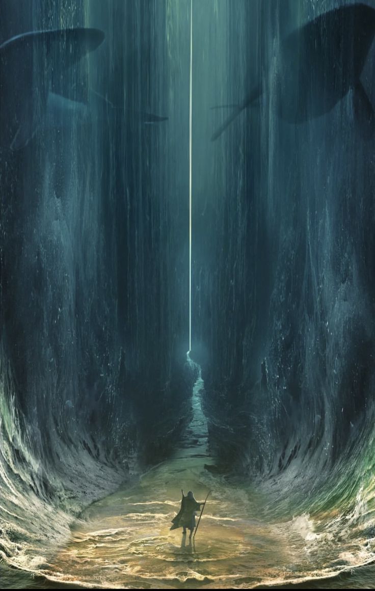 a man standing in the middle of a tunnel surrounded by water