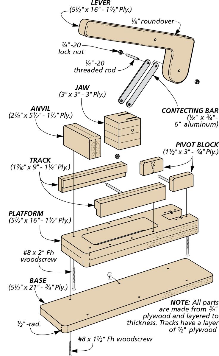 woodworking diagram showing the parts needed to make a bench