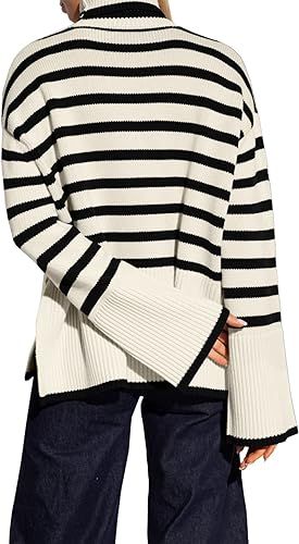 Stay warm and stylish in this Fall Chic Striped Turtleneck Long Sleeve Sweater. Crafted from a cozy knit fabric, this sweater has a high neckline, long sleeves, and a classic striped pattern. Perfect for chilly days, this sweater will keep you cozy and comfortable all season. 47%Viscose,33%PBT,20%Nylon Pull On closure Machine Wash Brand Size Dress Bust Waist Hip XS 0-2 31-32.5'' 23-24'' 31-34" S 4--6 33-35'' 25-26'' 35-37" M 8--10 35-36'' 27-28'' 38-39" L 12--14 38-40'' 29-31'' 40-42" XL 14-16 40-42'' 33.5-36'' 44-46" 2XL 18-20 42-44'' 37-40'' 47-50" 3XL 22-24 44-46'' 41-46'' 51-55" 4XL 26-28 46-48'' 47-50'' 56-60" White Long Sleeve Sweater, Oversized Striped Sweater, Fall Chic, Black Long Sleeve Sweater, Elegant Sweater, Winter Knit Hats, Trendy Sweaters, Turtleneck Long Sleeve, Striped Turtleneck