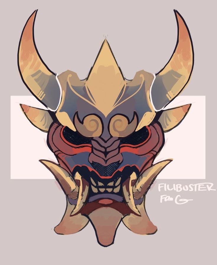 a mask with horns and fangs on it