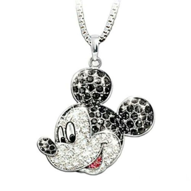 mickey mouse necklace with black and white crystals