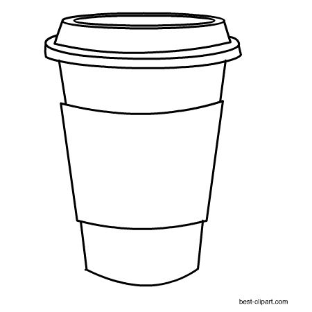 a coffee cup is shown in black and white