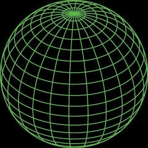 an image of a green globe on a black background with lines going around the globe