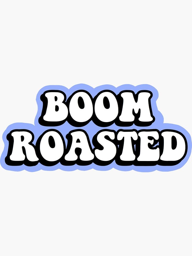 the word boom roasted in black and white on a light blue background with an image of a