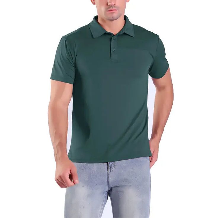 Mens Golf Shirts 55%Cotton 45%Polyester. Machine wash or hand wash recommended. Great for hot weather. Athletic tailoring and a 2-button collar keep you comfortable and relaxed without being too baggy to enhance your figure. Perfect to wear for casual occasions, driving, golfing, or work. Click to check the video. Upgrade your wardrobe with LeeHanton's Nice Fit Men's Short Sleeve Golf Polo Shirts. Crafted from breathable fabric with a classic collar and three-button placket, it's perfect for any occasion. Available in multiple colors, this durable and easy-care shirt will keep you stylish and feeling pretty comfortable all day long. Order now and experience the difference! Casual Collared Golf T-shirt, Basic Solid Polo Shirt With Relaxed Fit, Green Relaxed Fit Polo Shirt, Basic Solid Relaxed Fit Polo Shirt, Basic Solid Color Relaxed Fit Polo Shirt, Casual Golf Tops With Collared Neckline, Casual Collared Golf Tops, Collared Tops For Golf, Green Moisture-wicking Polo Collar Top