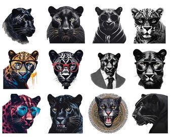 an image of different types of wild animals on white background with black and red colors