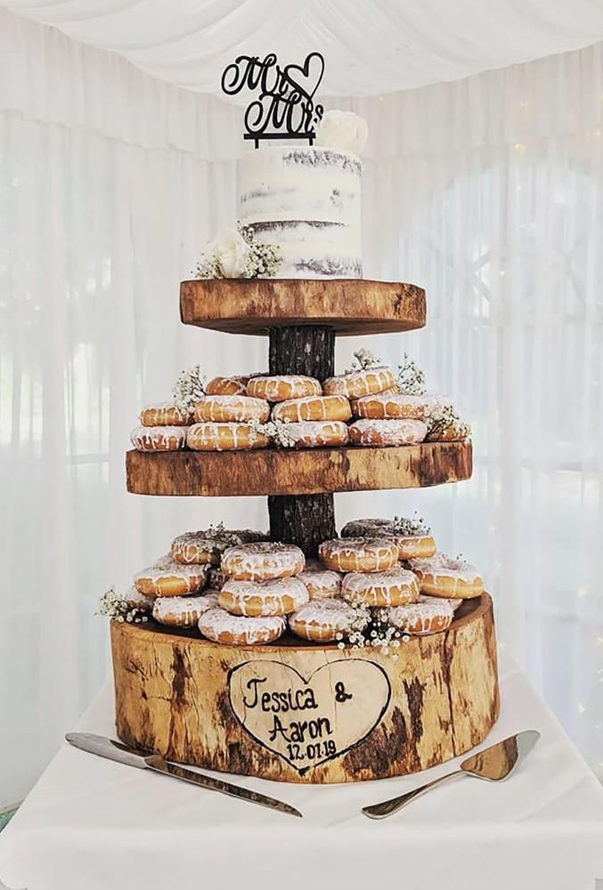 a three tiered cake on top of a table