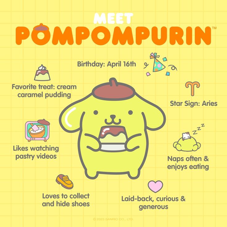 a cartoon character with the words meet pompomurin