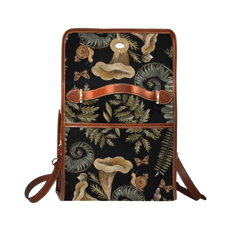 Fern Mushroom Wild Forest Canvas satchel bag 18.94 Oz. Made from high-grade waterproof canvas, durable, water-resistant. Can be used as a nice laptop iPad storage bag, business briefcase, college school bag, leisure travel tote bag, crossbody messenger bag, card wallet case, etc. Two interior pockets for small items one zipper pocket. Removable and adjustable shoulder strap. The shoulder strap of the bag are brown. Dimensions: 10.8"(L) x 4.13"(W) x 7.87"(H) x 2.75"(Hand Drop). The shoulder strap Everyday Backpack Luggage, Everyday Portable Backpack Luggage, Portable Canvas Shoulder Bag For Travel, Portable Everyday Backpack Luggage, Portable Backpack Luggage For Everyday Use, Portable Travel Backpack, Portable Standard Backpack For Travel, Outdoor Satchel With Luggage Sleeve, Large Capacity Rectangular Satchel For Outdoor