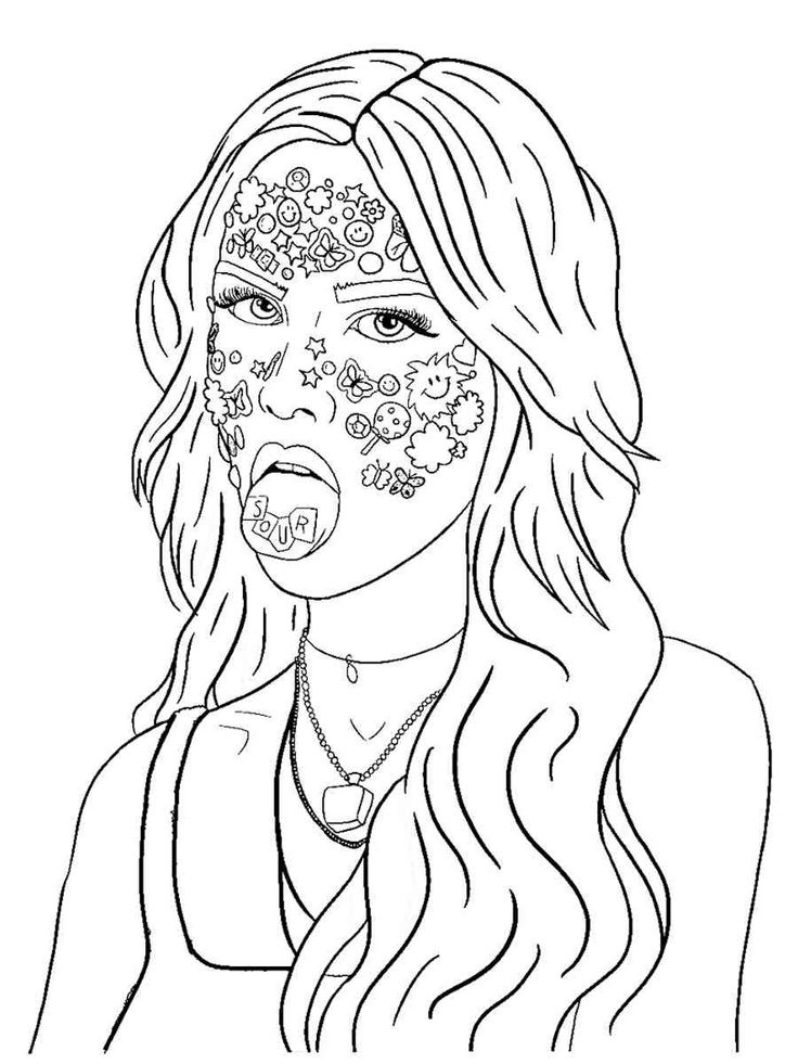 a drawing of a woman with flowers on her face