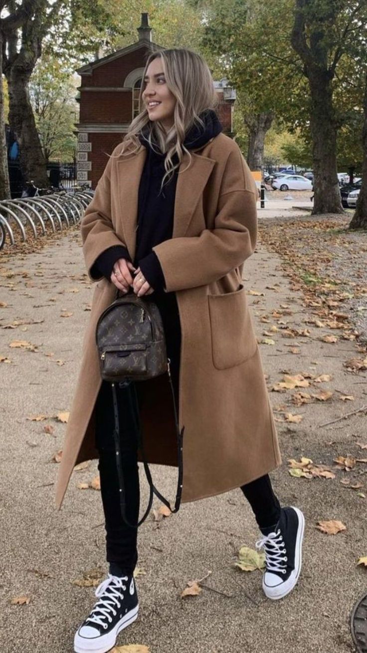 Winter In Dublin Outfits, Tan Peacoat Outfit Casual, Causal Loafer Outfits, Comfy Shoes Outfit, Disney Autumn Outfit, Caramel Coat Outfit Winter, Europe October Travel Outfits, Winter In England Outfits, Peacoat Womens Outfit Casual