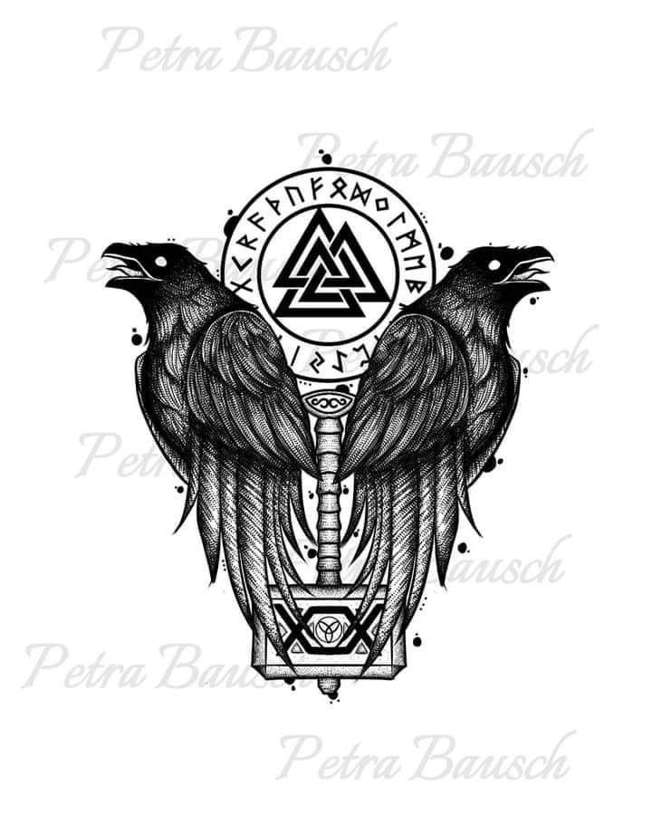 two black crows with an inverted triangle on their wings and the words penta banushh