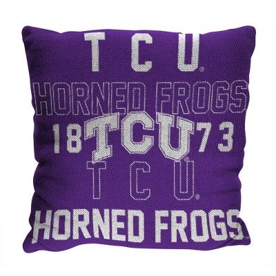 a purple pillow with the words tcu and horned frogs written on it in white