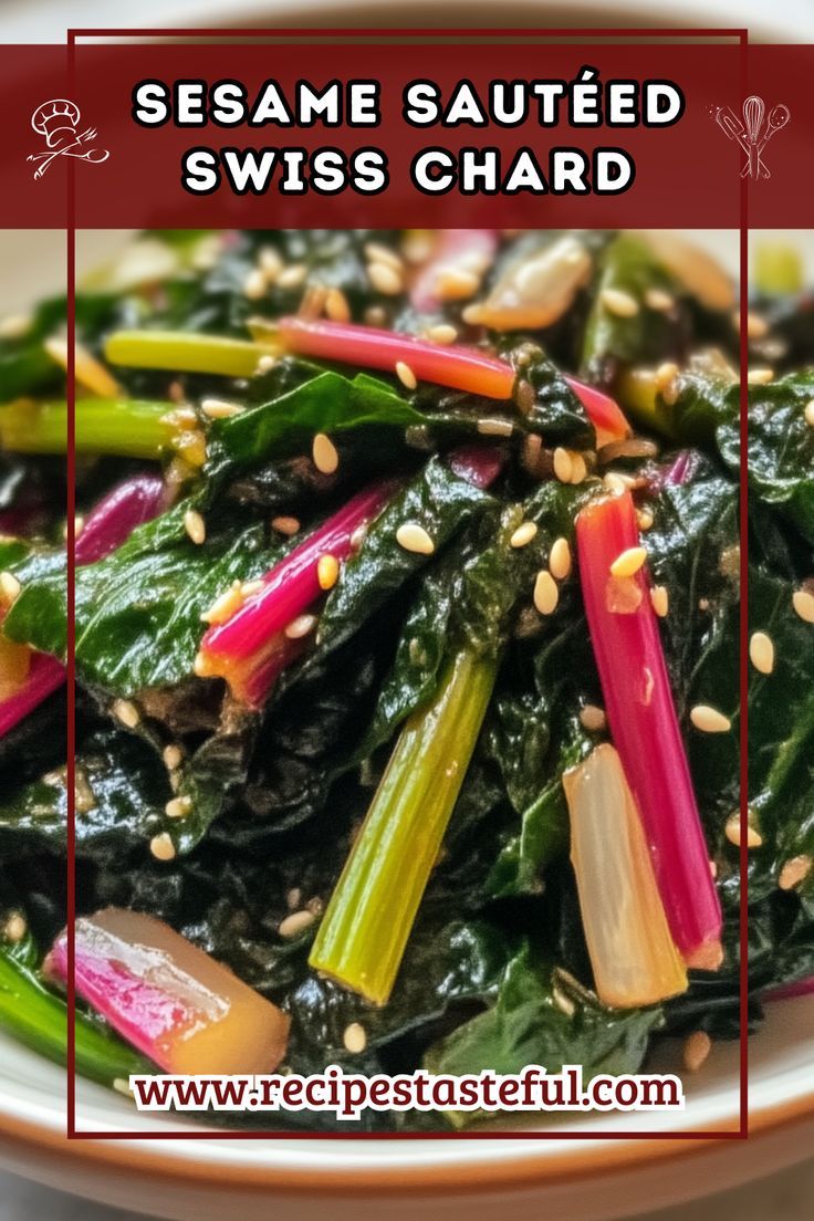 sesame sauteed swiss chard with red onions, celery and pine nuts