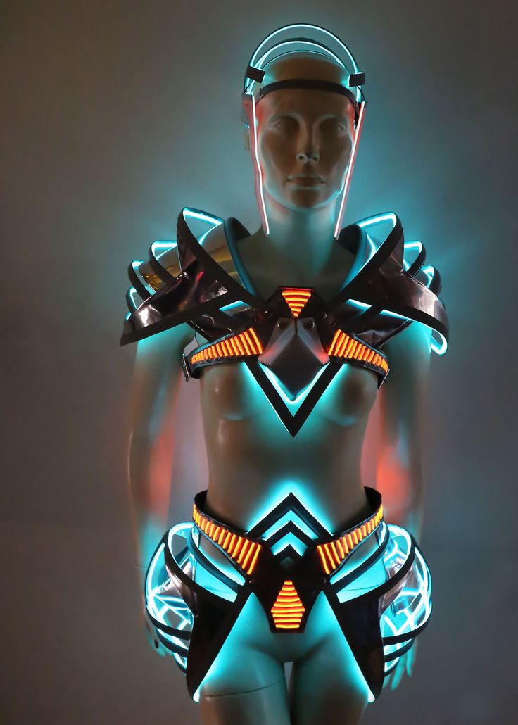 a mannequin with neon lights on it's body and headpieces