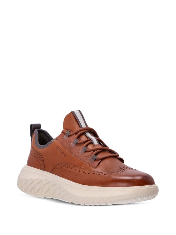 Brown Functional Sneakers With Round Toe, Brown Functional Walking Shoes With Rubber Sole, Functional Brown Walking Shoes With Rubber Sole, Brown Sneakers With Contrast Sole For Walking, Functional Brown Sneakers For Walking, Sporty Brown Walking Shoes With Abzorb Midsole, Functional Leather Sneakers With Laces, Brown Low-top Sneakers For Walking, Brown Leather Functional Sneakers