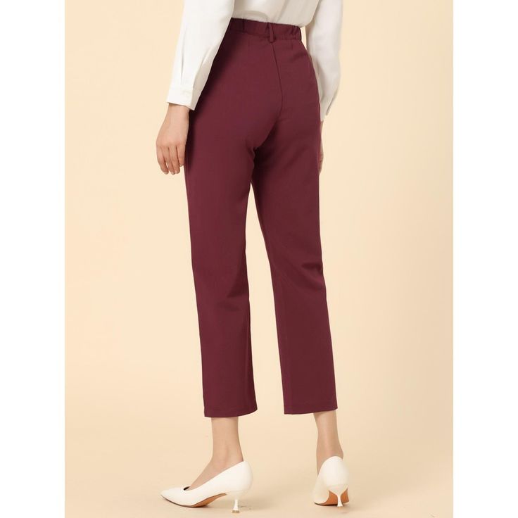 These pants can build smart and casual looks. Team these trousers with a blouse and court shoes for an effortless ensemble to transition from day to evening. Cut with a contemporary high waist and a straight leg, these trousers offer a sleek silhouette, ideal for dressing up or down. Paired with anything from a statement t-shirt to a silk blouse for a versatile workwear look. This fashionable and trendy clothes for women can not only be worn daily, but can also be easily matched as a Christmas c Business Casual Solid Color Ankle-length Dress Pants, Solid Color Ankle-length Dress Pants For Office, Solid Ankle-length Dress Pants For Office, Office Chic Ankle-length Pants, Solid Color Office Lady Pants, Ankle-length Work Pants In Solid Color, Solid Color Ankle-length Office Bottoms, Workwear Dress Pants With Straight Leg, Office Dress Pants, Ankle-length