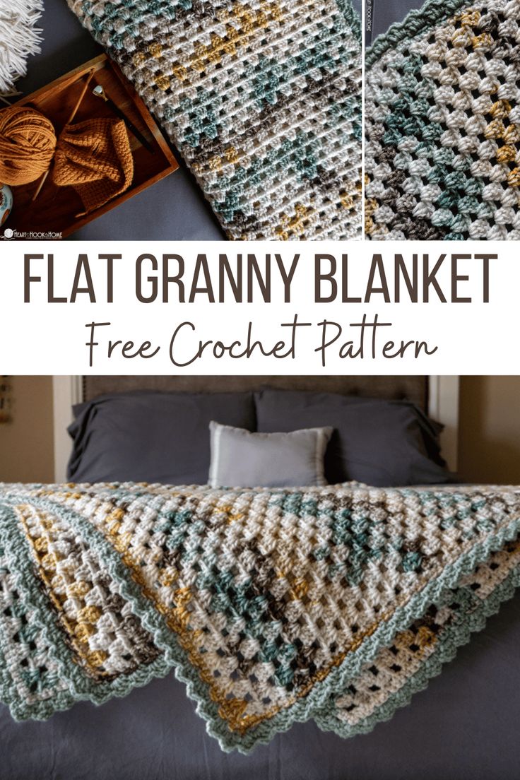 a crocheted blanket with the words flat granny blanket on it