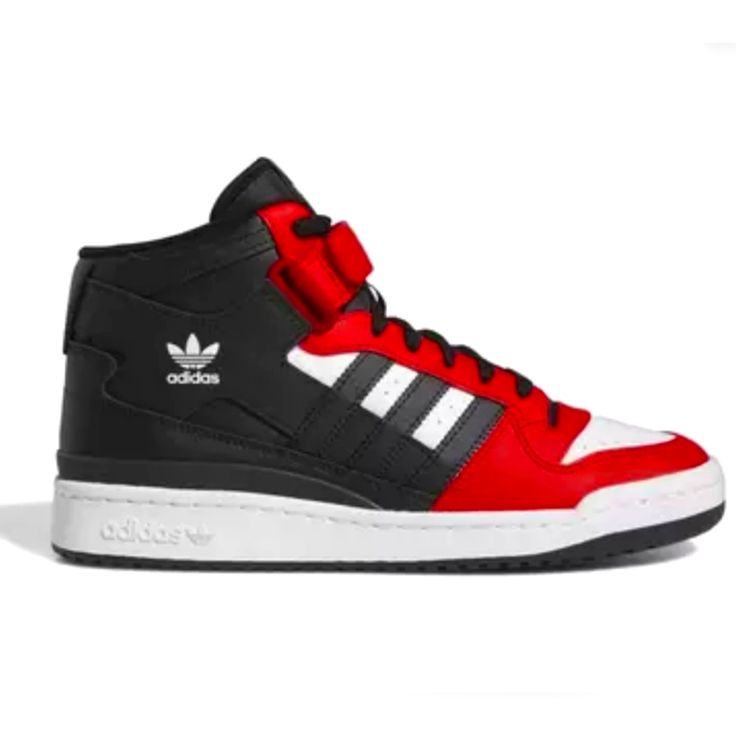 New Adidas Men’s Forum Mid Originals High Top Sneakers Velcro Strap Shoelaces Sizes Color: Red Black White Great Prices, Brand New, Back To School, Shoe Sale, University Red Leather Sneakers With Laces, Sporty University Red Leather High-top Sneakers, University Red Leather High-top Sneakers, Urban High-top Sneakers With Red Sole And Lace-up, Urban High-top Sneakers With Red Sole, University Red High-top Lace-up Sneakers For Streetwear, University Red High-top Sneakers For Streetwear, Casual High-top University Red Basketball Shoes, Red Leather High-top Sneakers With Laces