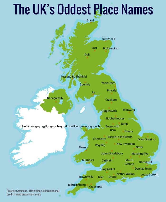 the uk's oldest place names on a map with green and blue colors, including cities