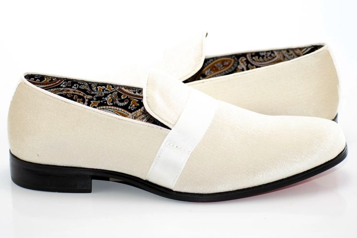 Soft velvet covers the upper of this loafer that features finely detailed interior lining topped by a grosgrain strap, giving it the versatility to be worn with either casual or semi-formal outfits. A luxurious way to cap your favorite formal or semi-casual outfits. Velvet Upper Rubber Sole Grosgrain Strapped Upper Slip-On Plain-Toe Imported Elegant White Dress Shoes For Workwear, Elegant White Dress Shoes For Work, Elegant Semi-formal Slip-ons For Spring, Elegant Semi-formal Spring Slip-ons, Elegant White Slip-ons For Work, Elegant Beige Loafers For Formal Occasions, Elegant Cream Loafers For Formal Occasions, Elegant White Slip-ons With Round Toe, Elegant Cream Loafers For Business