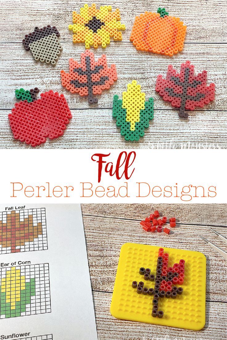 an image of perler bead designs with text overlay that reads, fall perler bead designs