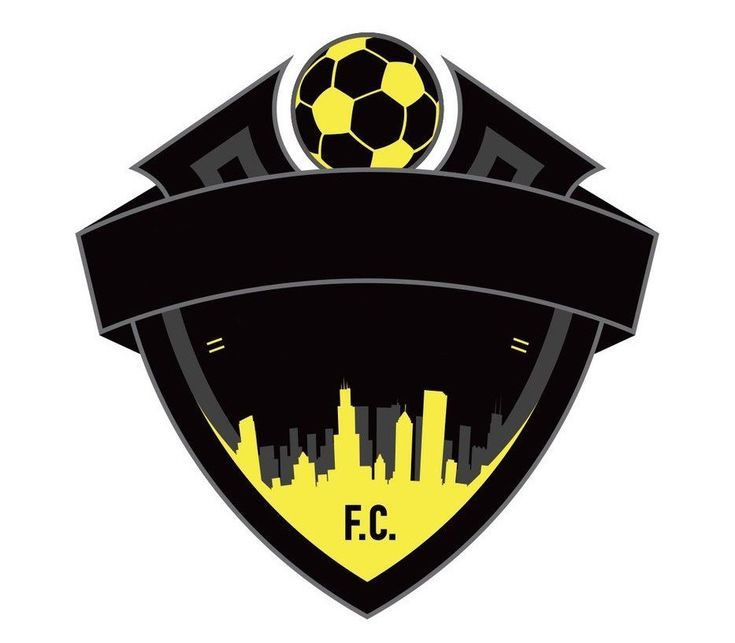 a soccer logo with the city skyline in the background and a yellow ball on top