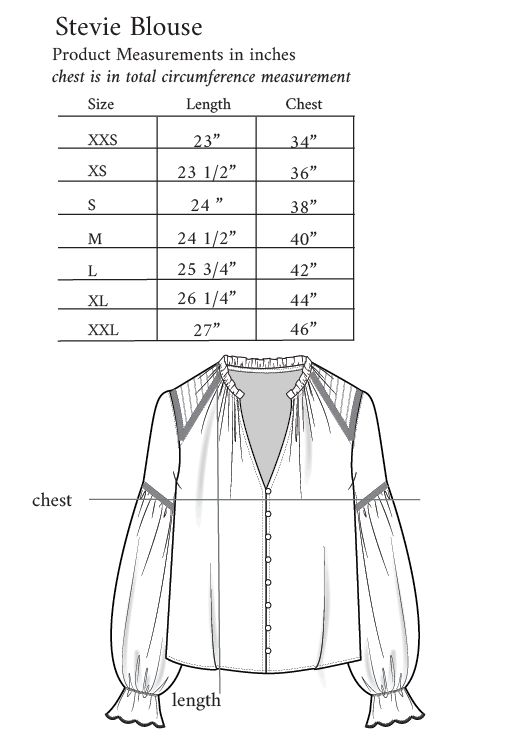 the size and measurements for a blouse