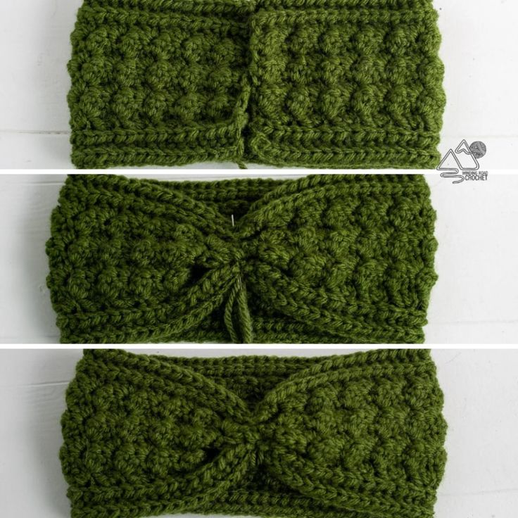 two crocheted headbands are shown side by side