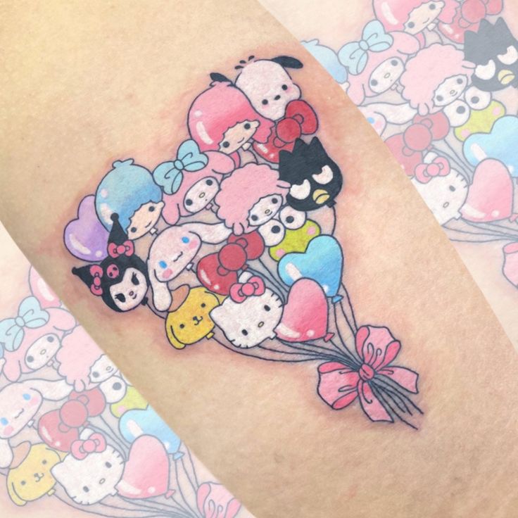 Cinnamoroll Tattoo, Balloons Tattoo, Sanrio Tattoos, Kawaii Tattoos, Y2k Ideas, Kitty Tattoos, Capricorn Tattoo, Hello Kitty Tattoos, Kawaii Tattoo