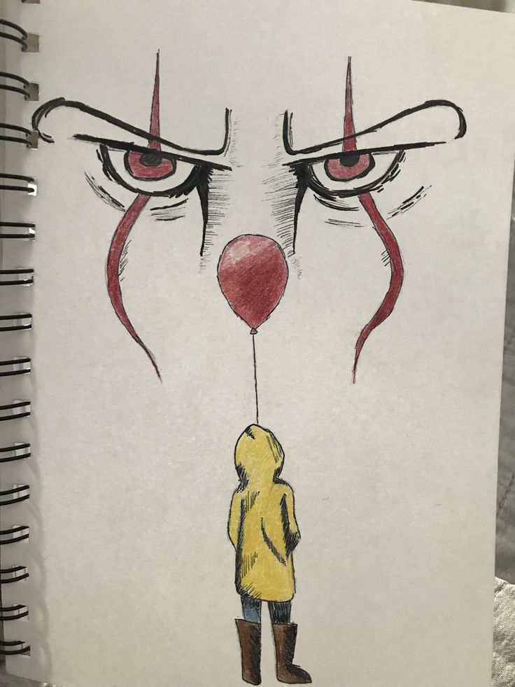 a drawing of a clown with a balloon attached to it's nose and eyes